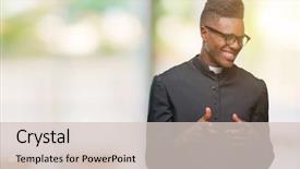  Presentation with american energy - PPT theme consisting of goodness god - young african american priest man background and a soft green colored foreground