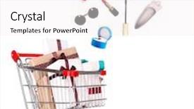  Presentation with skin care natural yellow and white - Colorful presentation theme enhanced with goods falling into cart isolated on white backdrop and a white colored foreground