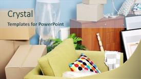  Presentation with moving - PPT theme consisting of goods for moving into new background and a light blue colored foreground
