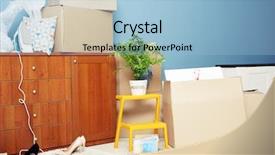  Presentation with moving - Colorful theme enhanced with goods for moving into new backdrop and a light blue colored foreground