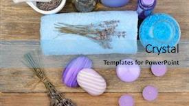  Presentation with table salt - Cool new PPT layouts with goods for spa soap sea backdrop and a light blue colored foreground