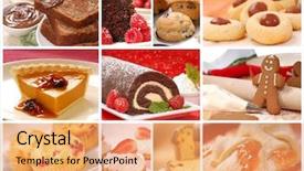  Presentation with pies - PPT theme with goods including cookies pies cake background and a coral colored foreground