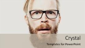  Presentation with glasses - Beautiful PPT theme featuring goofy - bearded hipster young man wearing backdrop and a mint green colored foreground