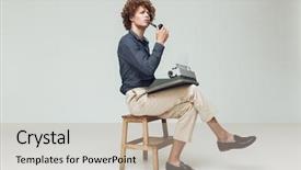  Presentation with thinking - Audience pleasing presentation theme consisting of goofy - image of young serious thinking backdrop and a mint green colored foreground