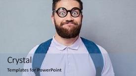  Presentation with funny - PPT layouts having goofy - portrait of a male nerd background and a light blue colored foreground