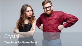  Presentation with eyeglasses - PPT layouts having goofy - pretty woman with male nerd background and a gray colored foreground