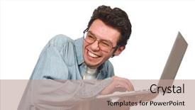  Presentation with young college student diagnosis of chlamydia - Beautiful presentation featuring goofy - young student with laptop isolated backdrop and a coral colored foreground