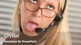  Presentation with phone - Beautiful slides featuring goofy-businesswoman-makes-a-face backdrop and a  colored foreground