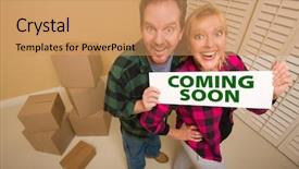  Presentation with coming soon - Theme having goofy couple holding coming soon background and a coral colored foreground