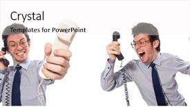  Presentation with call center software - Slide set consisting of google company - young call center employee isolated background and a white colored foreground