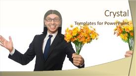  Presentation with google - Cool new slides with google glasses - handsome businessman with flower isolated backdrop and a cream colored foreground