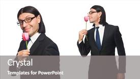  Presentation with google - Slide deck enhanced with google glasses - handsome businessman with flower isolated background and a gray colored foreground