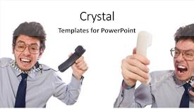  Presentation with call center - Presentation design enhanced with google glasses - young call center employee isolated background and a white colored foreground