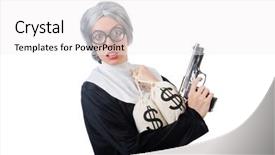  Presentation with nun - Amazing presentation design having googles modeling - comic nun isolated on white backdrop and a white colored foreground