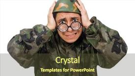  Presentation with modeling - Presentation design featuring googles modeling - military man with a gun background and a tawny brown colored foreground