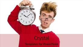  Presentation with modeling - Beautiful slide set featuring googles modeling - student with alarm clock isolated backdrop and a crimson colored foreground