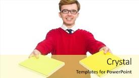  Presentation with watercolor paper texture white art - Presentation theme enhanced with googles modeling - student with paper isolated background and a blonde colored foreground