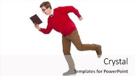  Presentation with modeling - PPT theme enhanced with googles modeling - university student with book isolated background and a white colored foreground