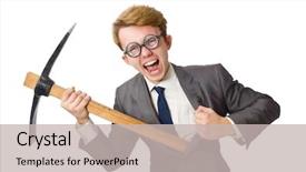  Presentation with weapon - Beautiful presentation theme featuring googles modeling - young businessman with weapon isolated backdrop and a light gray colored foreground