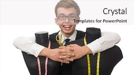  Presentation with frames isolated on white brown - Audience pleasing presentation theme consisting of googles modeling - young male tailor isolated backdrop and a  colored foreground