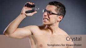  Presentation with trains - PPT layouts having googles modeling - young man trains isolated background and a coral colored foreground