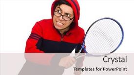  Presentation with costume - Presentation featuring googles modeling - young man wearing sport costume background and a  colored foreground