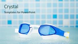  Presentation with professional training - Presentation design with googlies - professional swimming glasses for training background and a sky blue colored foreground