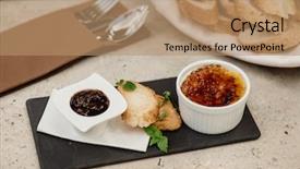  Presentation with liver - Colorful theme enhanced with e with tomato-onion marmelade backdrop and a coral colored foreground