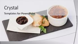  Presentation with liver - Slides with e with tomato-onion marmelade background and a white colored foreground