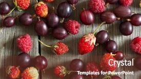  Presentation with fresh strawberry glass of berry - Amazing PPT theme having gooseberry - background of natural fresh berries backdrop and a tawny brown colored foreground
