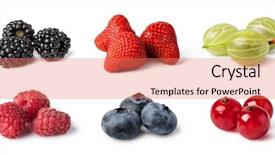  Presentation with fresh strawberry glass of berry - Presentation design featuring gooseberry - fresh berries set isolated background and a coral colored foreground