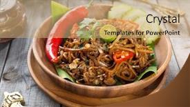  Presentation with dining table - Audience pleasing PPT layouts consisting of goreng mamak indonesian and malaysian backdrop and a coral colored foreground
