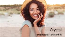  Presentation with straw - Amazing slide set having gorgeous african american woman backdrop and a coral colored foreground