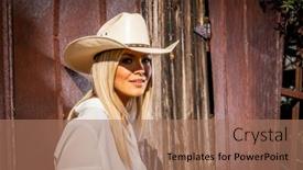  Presentation with cowgirl - Slide set with gorgeous-blonde-cowgirl-model-poses background and a coral colored foreground