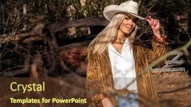  Presentation with cowgirl - Theme enhanced with gorgeous-blonde-cowgirl-model-poses background and a tawny brown colored foreground