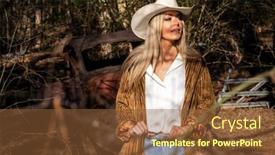  Presentation with cowgirl - Presentation theme enhanced with gorgeous-blonde-cowgirl-model-poses background and a tawny brown colored foreground
