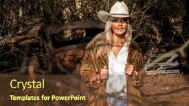  Presentation with cowgirl - Presentation theme consisting of gorgeous-blonde-cowgirl-model-poses background and a tawny brown colored foreground