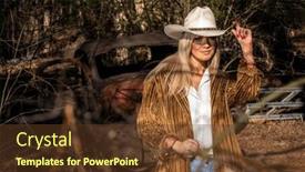  Presentation with cowgirl - Slide set enhanced with gorgeous-blonde-cowgirl-model-poses background and a tawny brown colored foreground