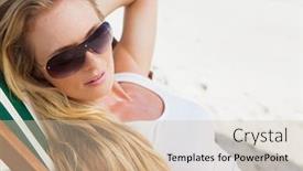  Presentation with beach - Cool new presentation with gorgeous blonde in sunglasses sitting at the beach on a sunny day backdrop and a soft green colored foreground