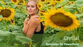  Presentation with sunflowers - PPT layouts having gorgeous-blonde-model-poses-outdoors background and a tawny brown colored foreground