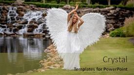  Presentation with outdoors - PPT layouts featuring gorgeous-blonde-model-poses-outdoors background and a gold colored foreground