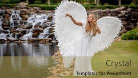  Presentation with outdoors - PPT theme consisting of gorgeous-blonde-model-poses-outdoors background and a yellow colored foreground