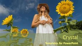  Presentation with sunflowers - Presentation theme consisting of gorgeous-blonde-model-poses-outdoors background and a tawny brown colored foreground