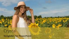  Presentation with sunflowers - Slide deck with gorgeous-blonde-model-poses-outdoors background and a gold colored foreground