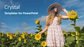  Presentation with sunflowers - Presentation theme enhanced with gorgeous-blonde-model-poses-outdoors background and a ocean colored foreground