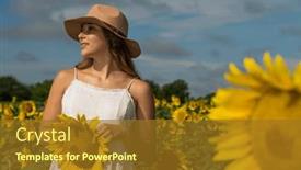  Presentation with sunflowers - PPT theme with gorgeous-blonde-model-poses-outdoors background and a tawny brown colored foreground