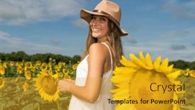  Presentation with sunflowers - Slides enhanced with gorgeous-blonde-model-poses-outdoors background and a gold colored foreground