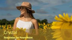  Presentation with sunflowers - Presentation design featuring gorgeous-blonde-model-poses-outdoors background and a tawny brown colored foreground