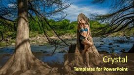  Presentation with fighter jet model - Presentation theme enhanced with gorgeous-brunette-bikini-model-enjoys background and a tawny brown colored foreground