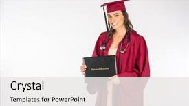  Presentation with diploma - Theme with  gorgeous brunette model posing diploma graduation white background background and a white colored foreground